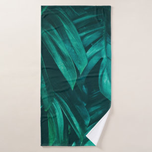 tropical jungle foliage,  dark green leaf nature b bath towel