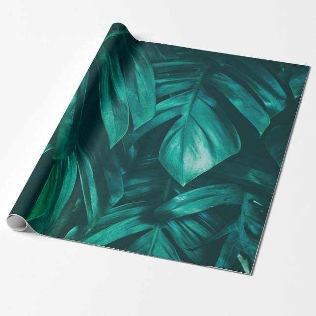 tropical jungle foliage,  dark green leaf nature b wrapping paper (Unrolled)