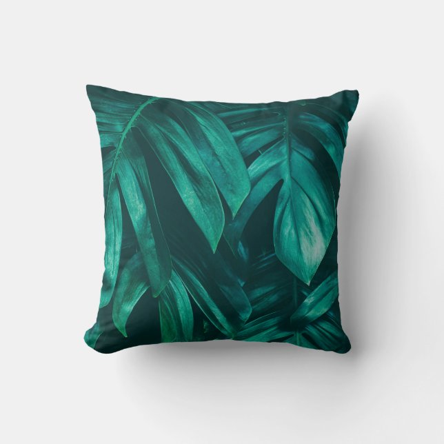 tropical jungle foliage,dark green leaf nature bac throw pillow (Front)
