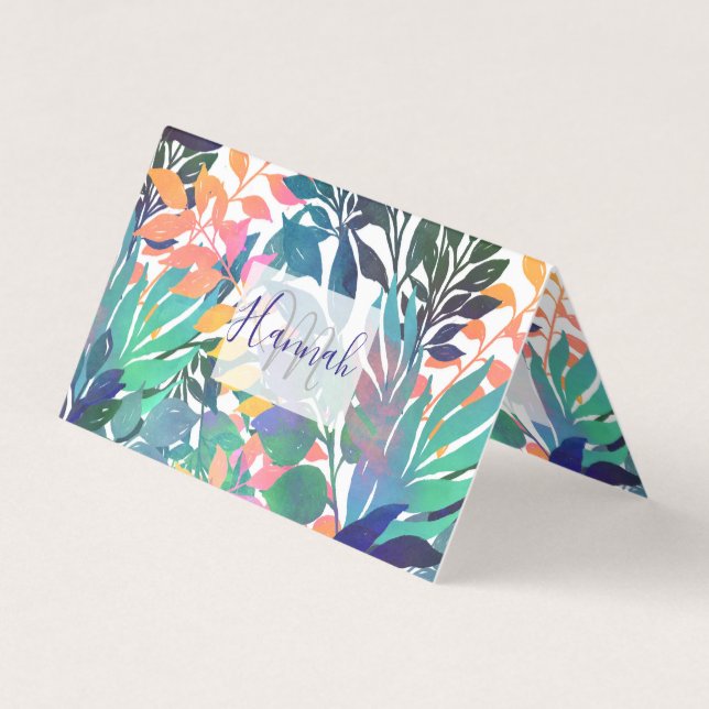 Tropical Jungle Foliage Watercolor Greenery Business Card (Front)