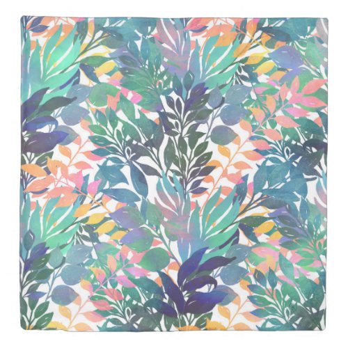 Tropical Jungle Foliage Watercolor Greenery Duvet Cover