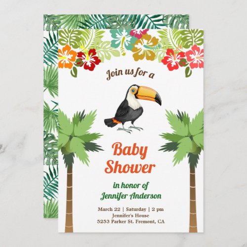 Tropical Jungle Forest Toucan Baby Shower Invitation