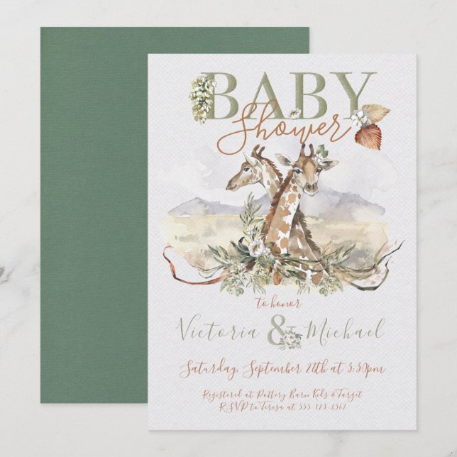 Tropical Jungle Giraffe Baby Shower invitations (Front/Back)