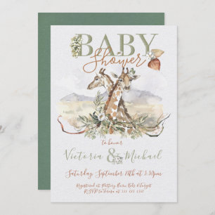 Tropical Jungle Giraffe Baby Shower invitations