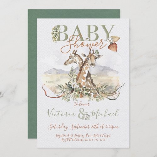 Tropical Jungle Giraffe Baby Shower invitations