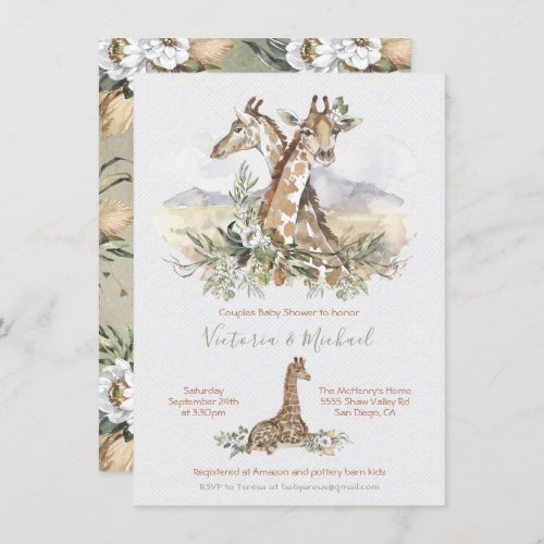 Tropical Jungle Giraffe Baby Shower invitations