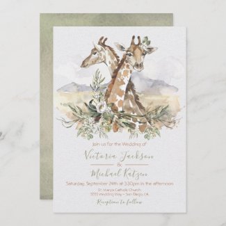Tropical Jungle Giraffe Wedding invitations