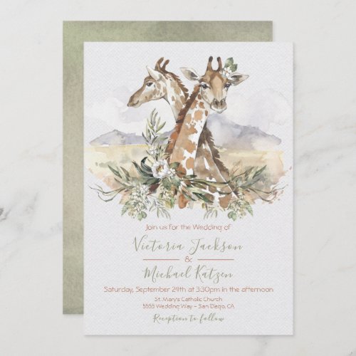 Tropical Jungle Giraffe Wedding invitations