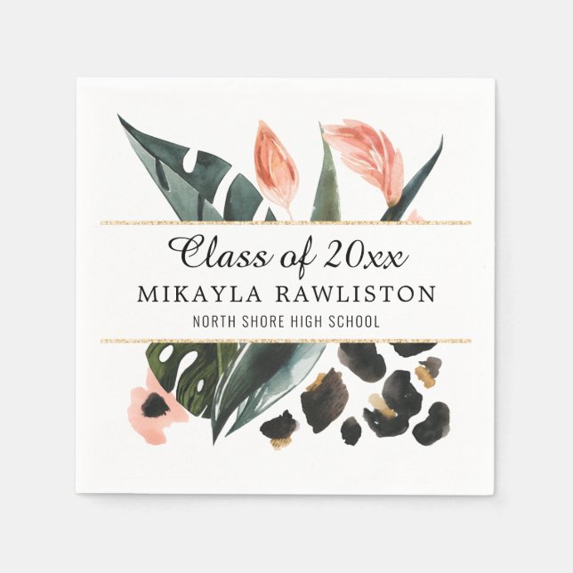 Tropical Jungle Greenery | Graduation Party Napkins (Front)