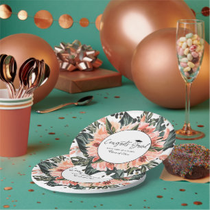 Tropical Jungle Greenery   Pink Floral Graduation Paper Plates