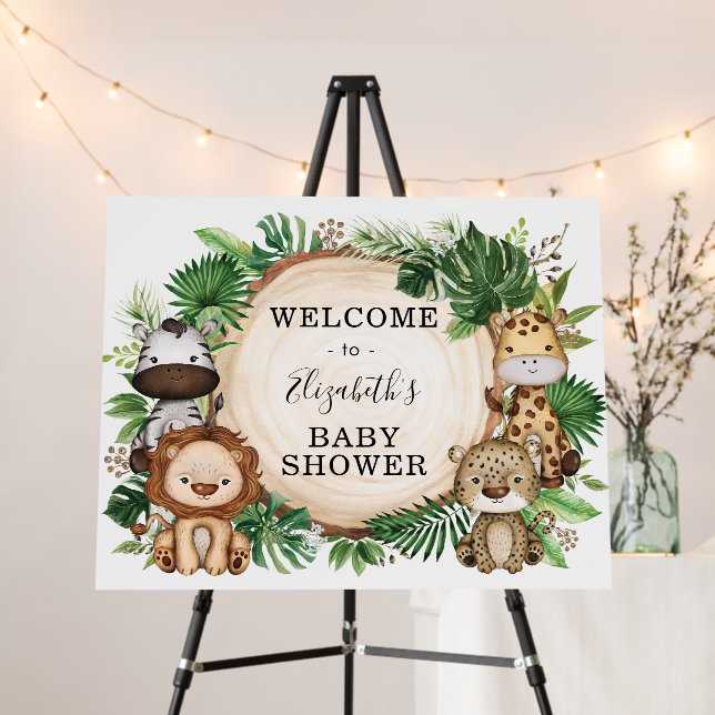 Tropical Jungle Greenery Safari Animals Welcome Foam Board (In Situ (Stand))