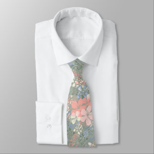 Tropical Jungle Hibiscus Animal Print -Sage Neck Tie