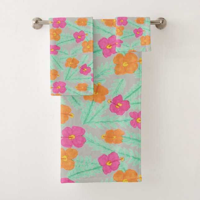 Tropical Jungle Hibiscus Bath Towel Set (Insitu)
