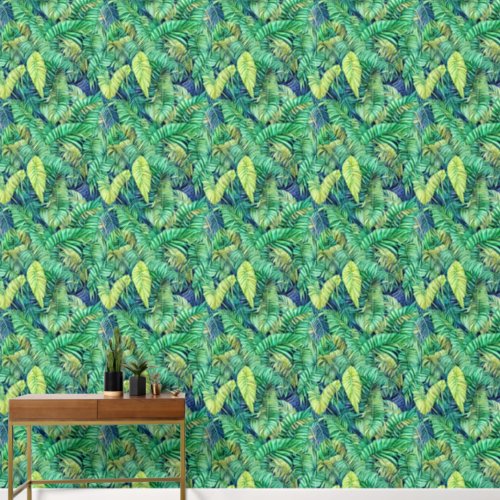 Tropical jungle island foliage greenery pattern wallpaper 