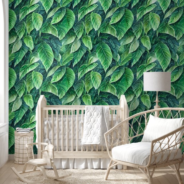 Tropical jungle island foliage greenery pattern wallpaper  (Kids)