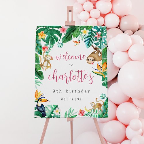 Tropical Jungle Kids Birthday Party Welcome Sign