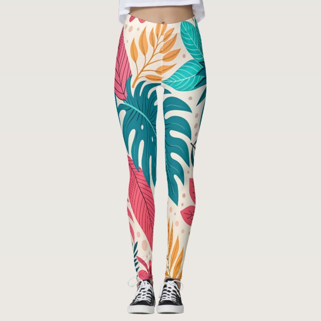 Tropical Jungle Leaf Pattern Leggings (Front)