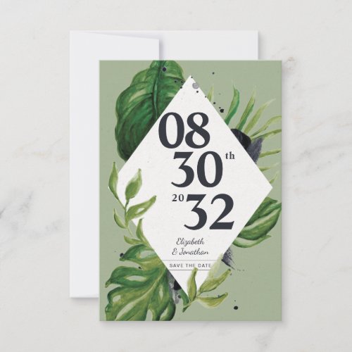 Tropical jungle leafage modern green save the date
