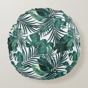 Tropical Jungle Leaves 1 - Repeating Round Pillow