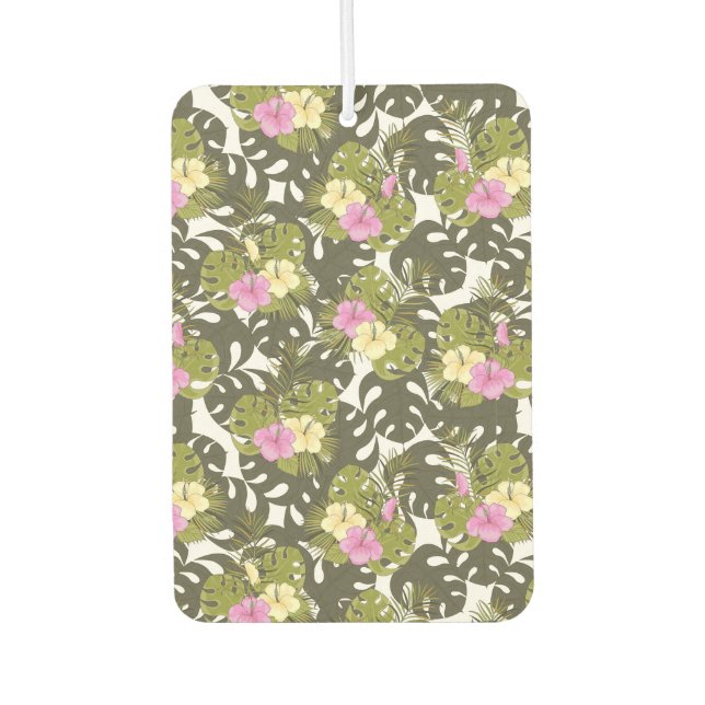 Tropical Jungle Leaves and Hibiscus Pattern Air Freshener (Front)