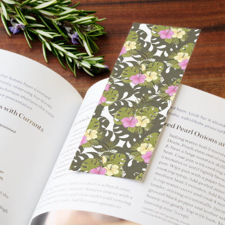 Tropical Jungle Leaves and Hibiscus Pattern Bookmarks