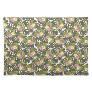 Tropical Jungle Leaves and Hibiscus Pattern Cloth Placemat