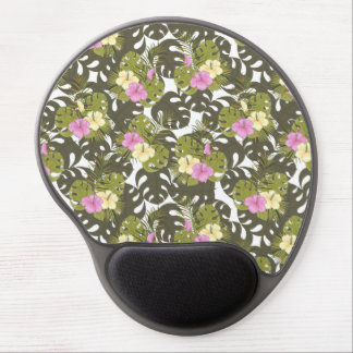 Tropical Jungle Leaves and Hibiscus Pattern Gel Mouse Pad