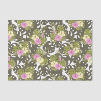 Tropical Jungle Leaves and Hibiscus Pattern Tissue Paper