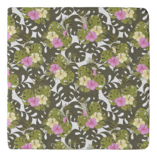 Tropical Jungle Leaves and Hibiscus Pattern Trivet
