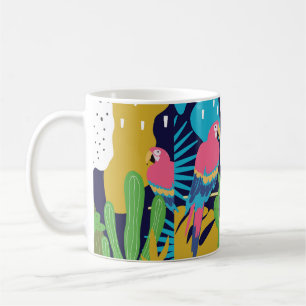 Tropical jungle leaves background with parrots. Su Coffee Mug