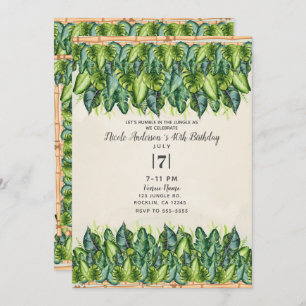 Tropical Jungle Leaves & Bamboo Botanical Birthday Invitation