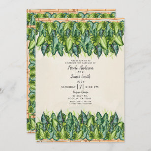Stephanie & David's Tropical Bamboo Scroll Wedding Invitation