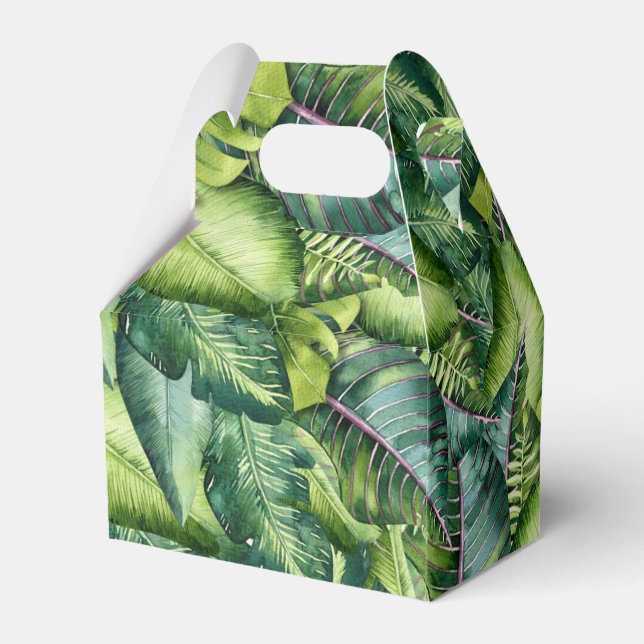 Tropical Jungle Leaves Botanical Birthday Party Favor Boxes (Back Side)