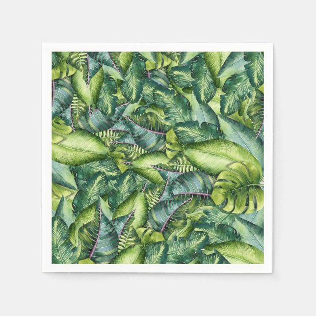 Tropical Jungle Leaves Botanical Birthday Party Napkins (Front)