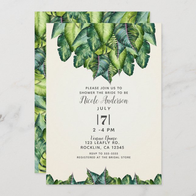Tropical Jungle Leaves Botanical Bridal Shower Invitation (Front/Back)