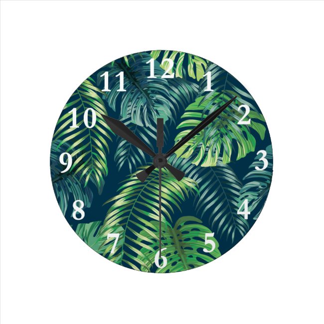 Tropical Jungle Leaves Botanical Design Clock