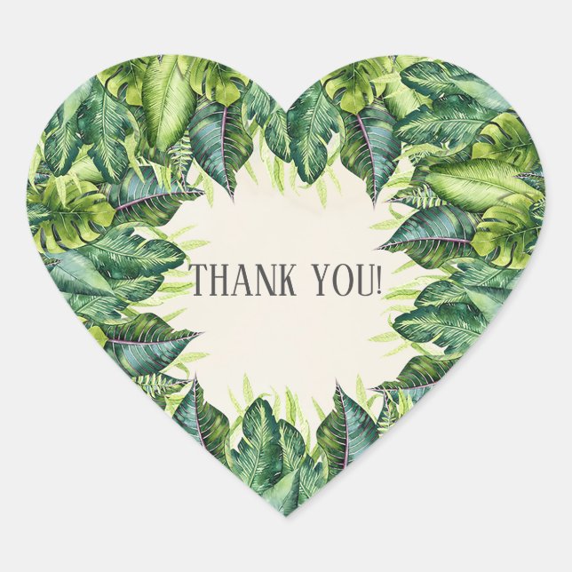 Tropical Jungle Leaves Botanical Party Favor Heart Sticker (Front)