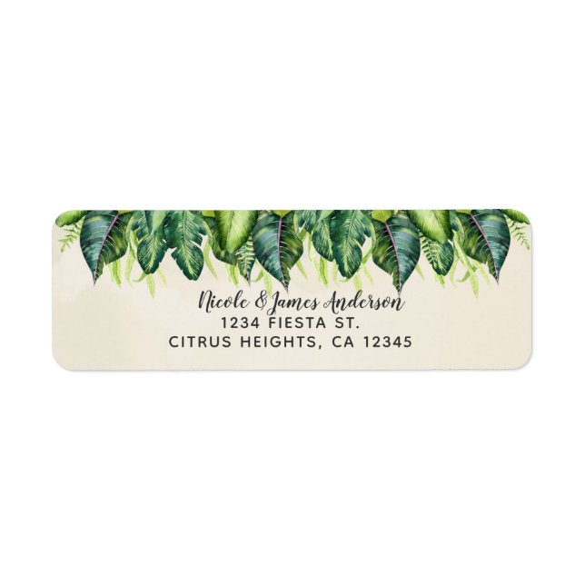Tropical Jungle Leaves Botanical Summer Wedding Label (Front)