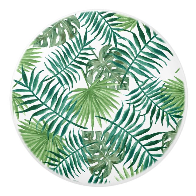 Tropical Jungle Leaves Ceramic Knob (Front)