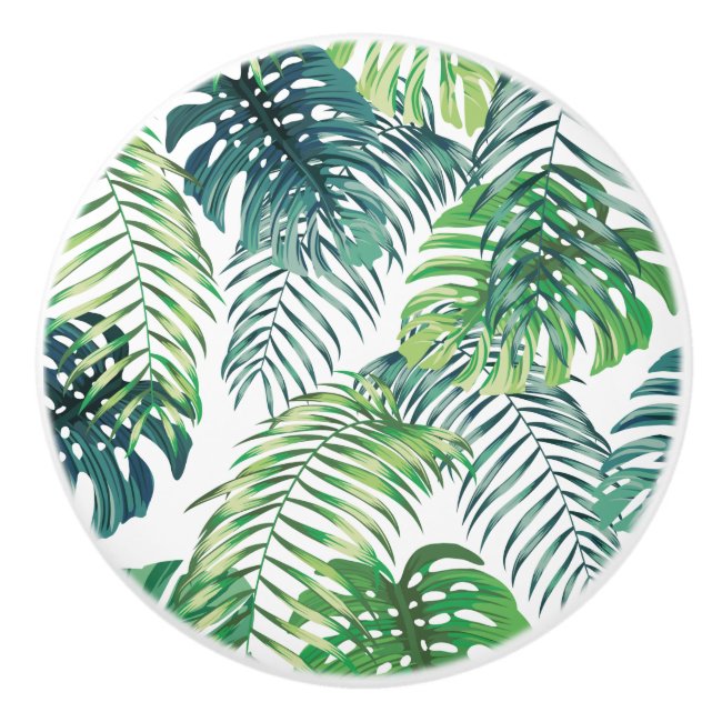 Tropical Jungle Leaves Ceramic Knob