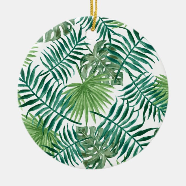 Tropical Jungle Leaves Ceramic Ornament (Front)
