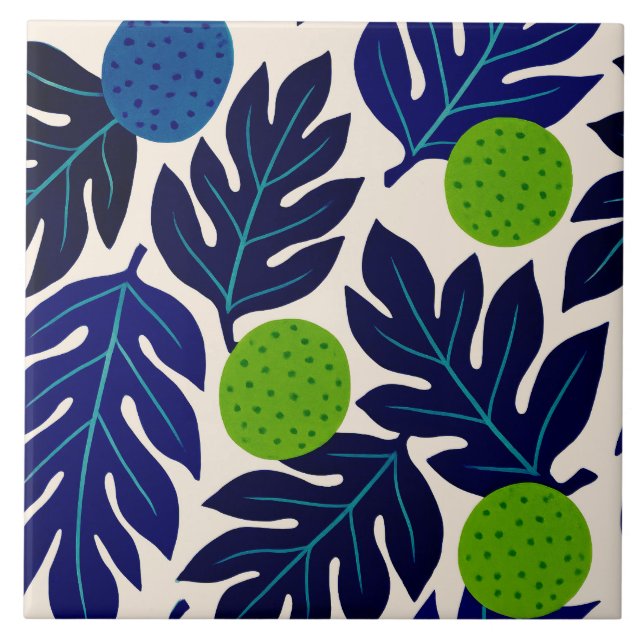 Tropical jungle leaves ceramic tile (Front)