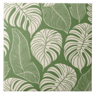 Tropical jungle leaves ceramic tile