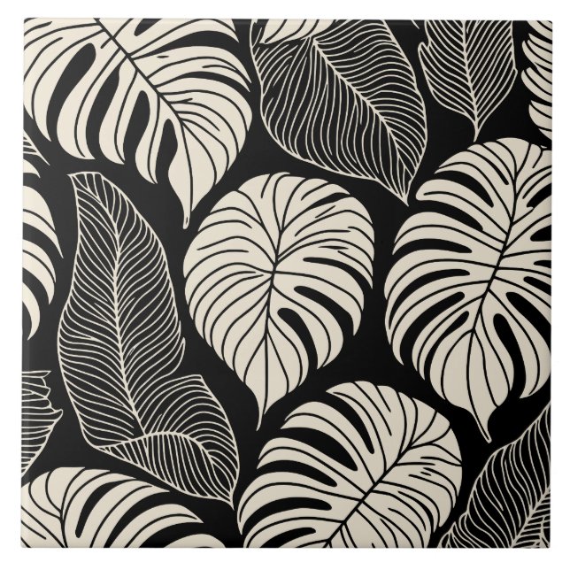 Tropical jungle leaves ceramic tile (Front)