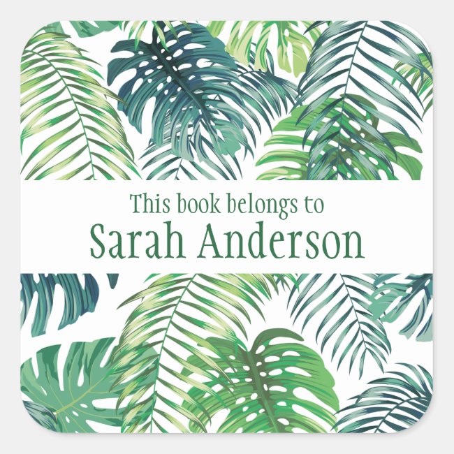 Tropical Jungle Leaves Design Bookplate Sticker