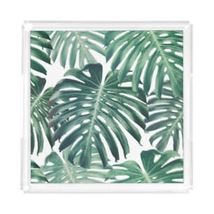 Tropical Jungle Leaves Floral Background Acrylic Tray