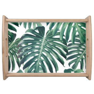 Tropical Jungle Leaves Floral Background Serving Tray