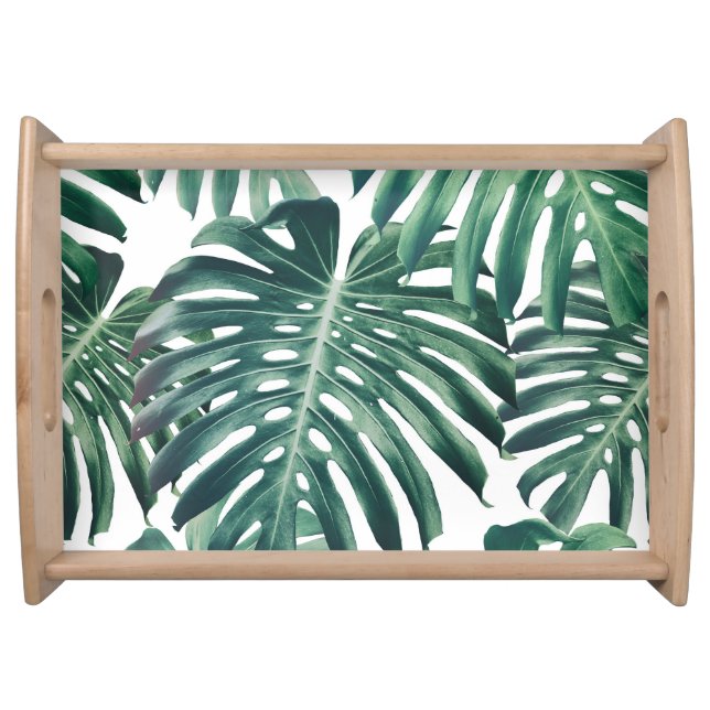 Tropical Jungle Leaves Floral Background Serving Tray (Front)
