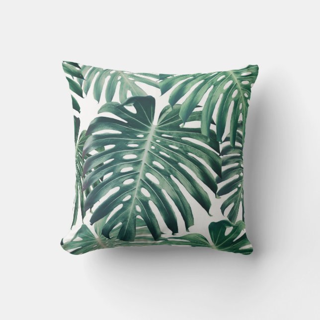 Tropical Jungle Leaves Floral Background Throw Pillow (Front)