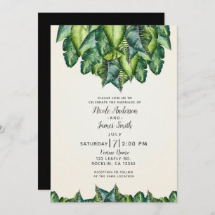 Tropical Jungle Leaves Green Botanical Wedding Invitation